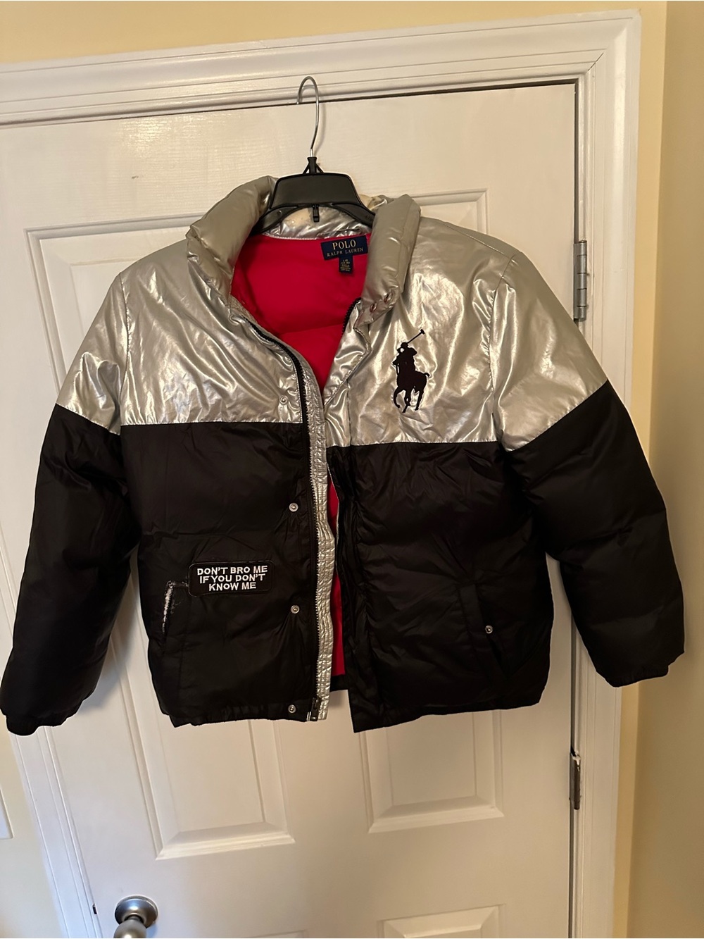 Polo by Ralph Lauren Silver, Black & Red Kids Puffer Jacket